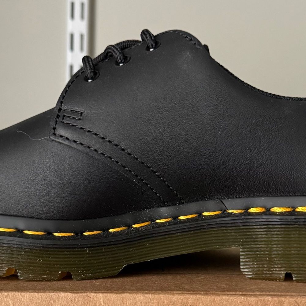 Dr. Martens Woman’s 9 or Men’s 8 Black Leather Derbys with Yellow Stitching - Picture 9 of 16